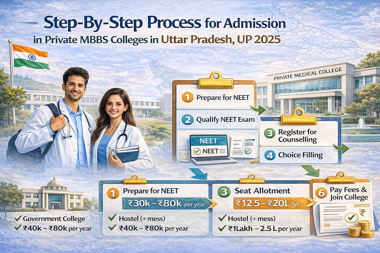 Step By Step Process for Admission in Private MBBS Colleges in Uttar Pradesh, UP 2025